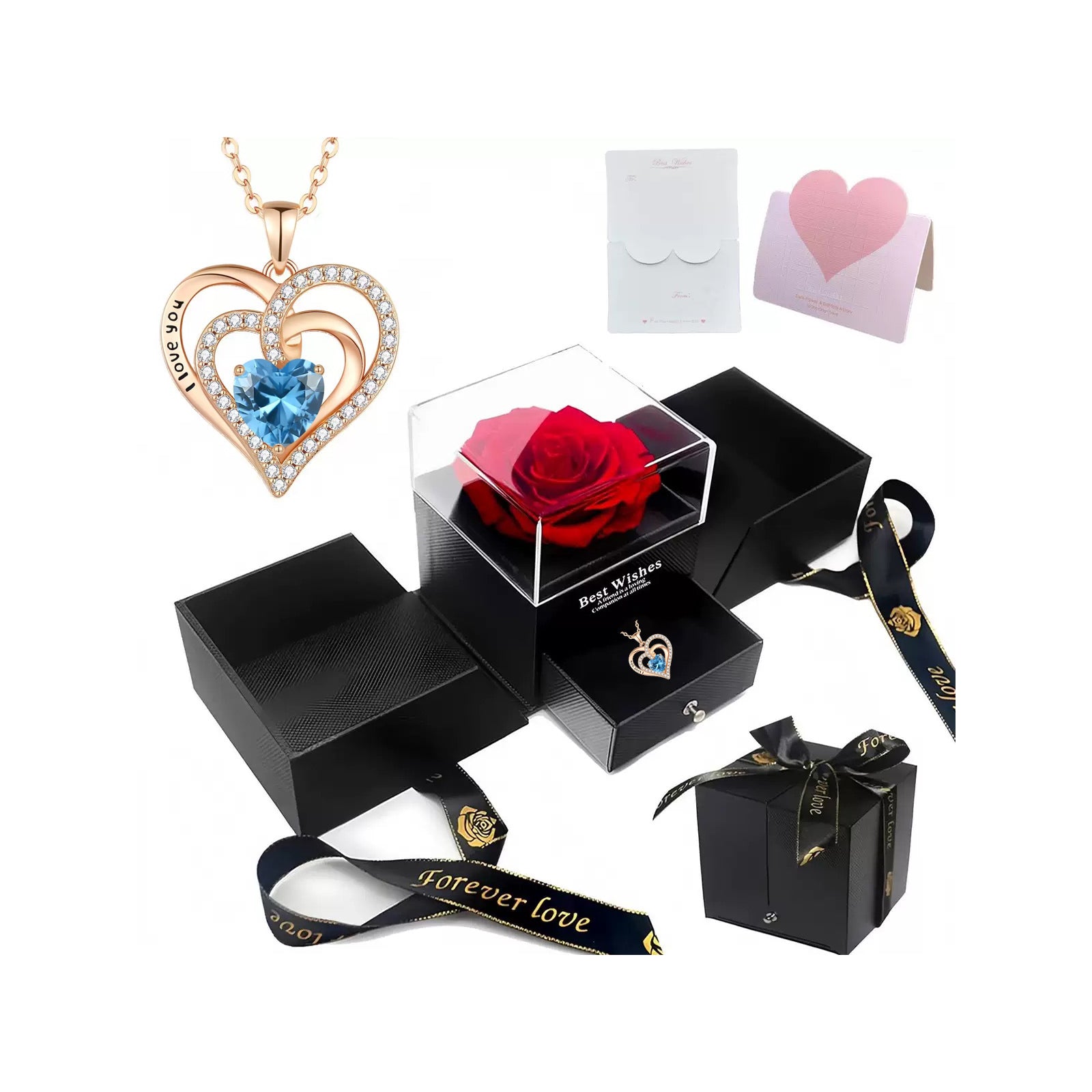 s925 Silver Heart CZ Necklace – Mother's Day Gift for Mom with Gift Box & Card