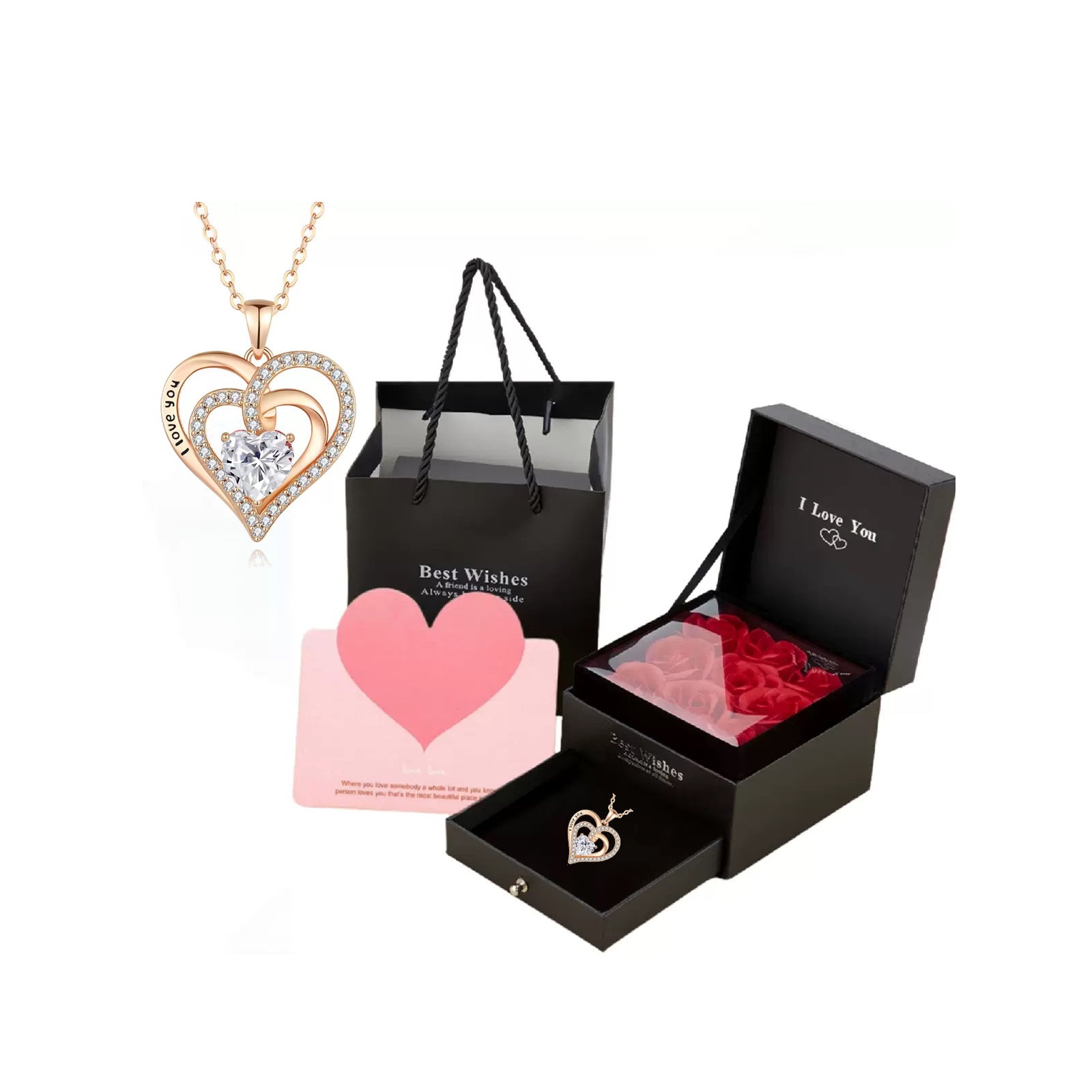 s925 Silver Heart CZ Necklace – Mother's Day Gift for Mom with Gift Box & Card