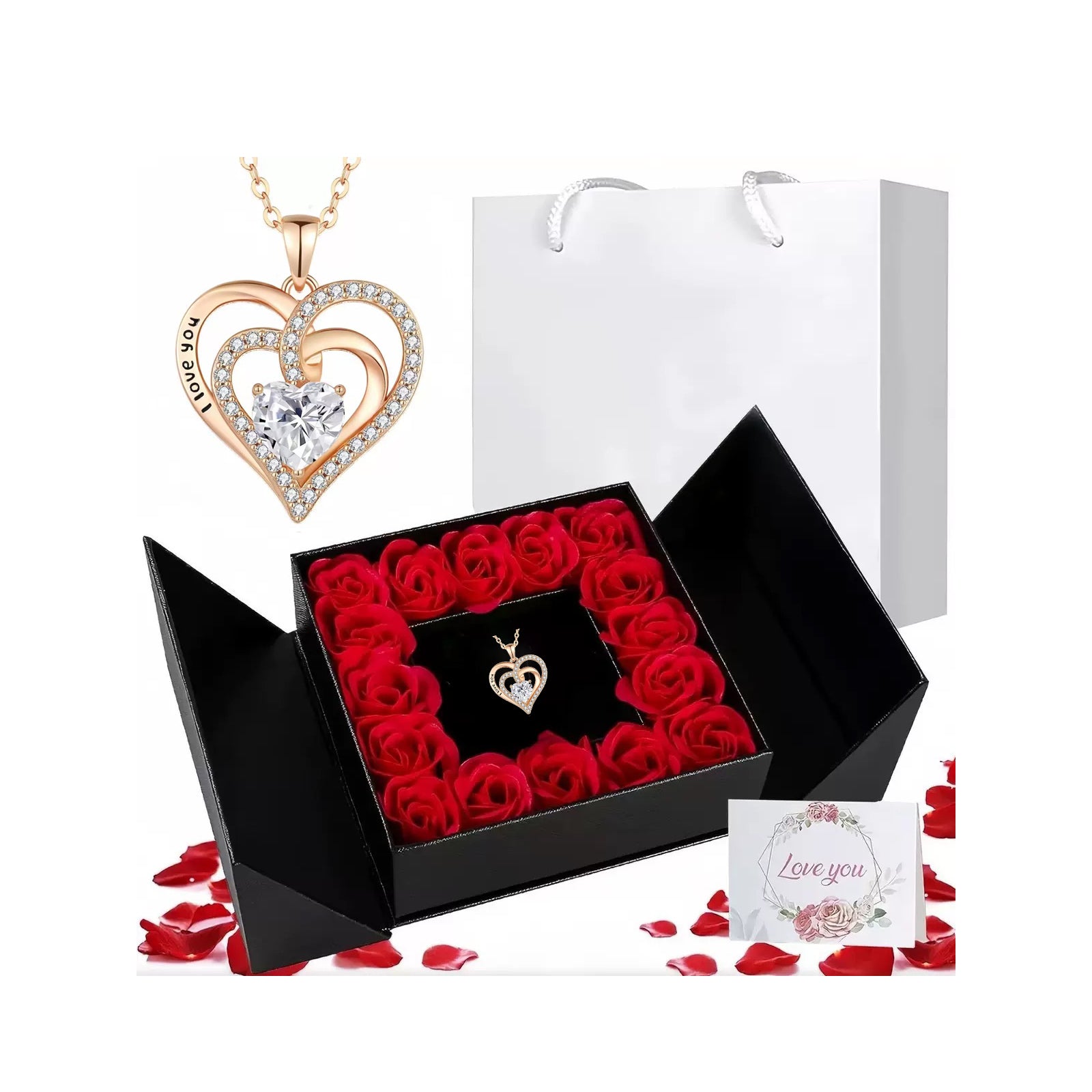 s925 Silver Heart CZ Necklace – Mother's Day Gift for Mom with Gift Box & Card