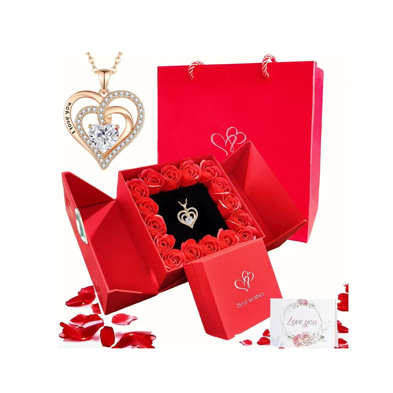 s925 Silver Heart CZ Necklace – Mother's Day Gift for Mom with Gift Box & Card